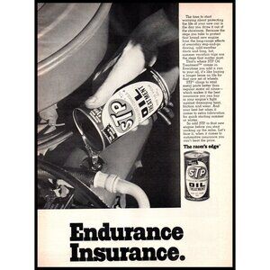 1971 STP Oil Treatment Vintage Print Ad Endurance Insurance Engine Wall Art